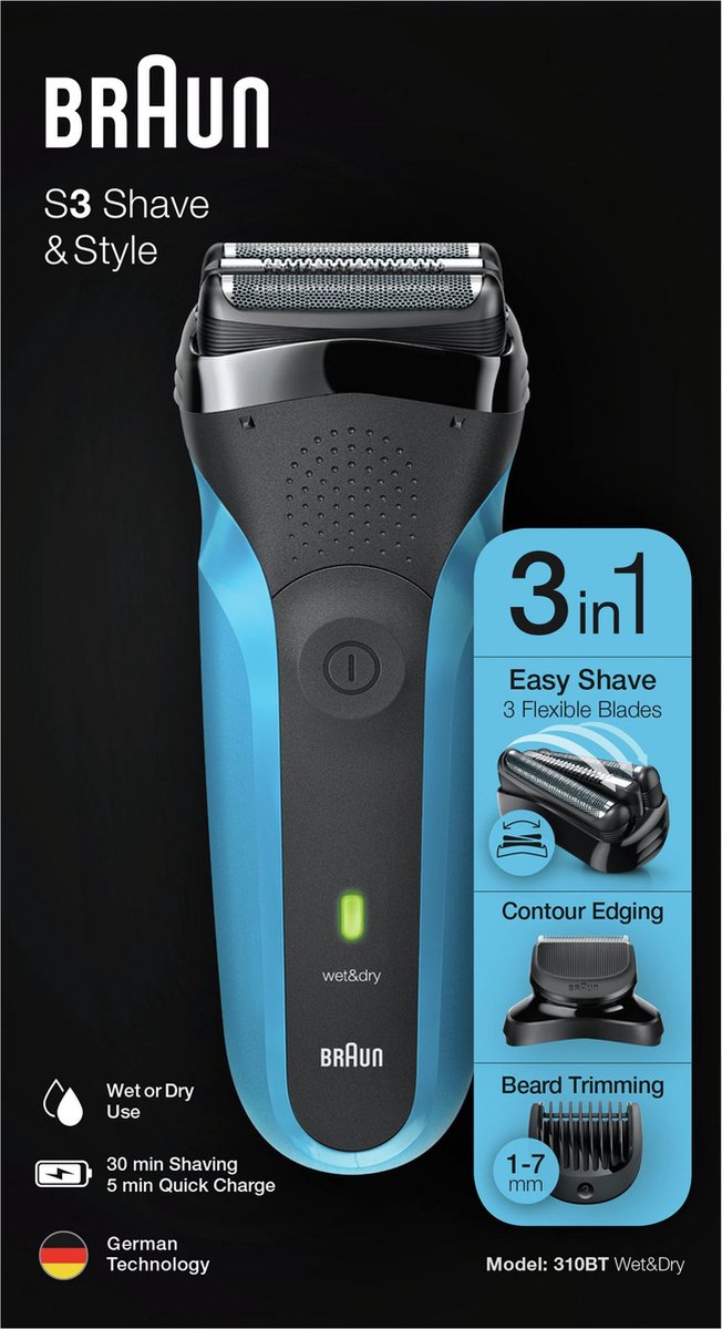 Braun Barbermaskine S3 Shave&Style 310BT Blue