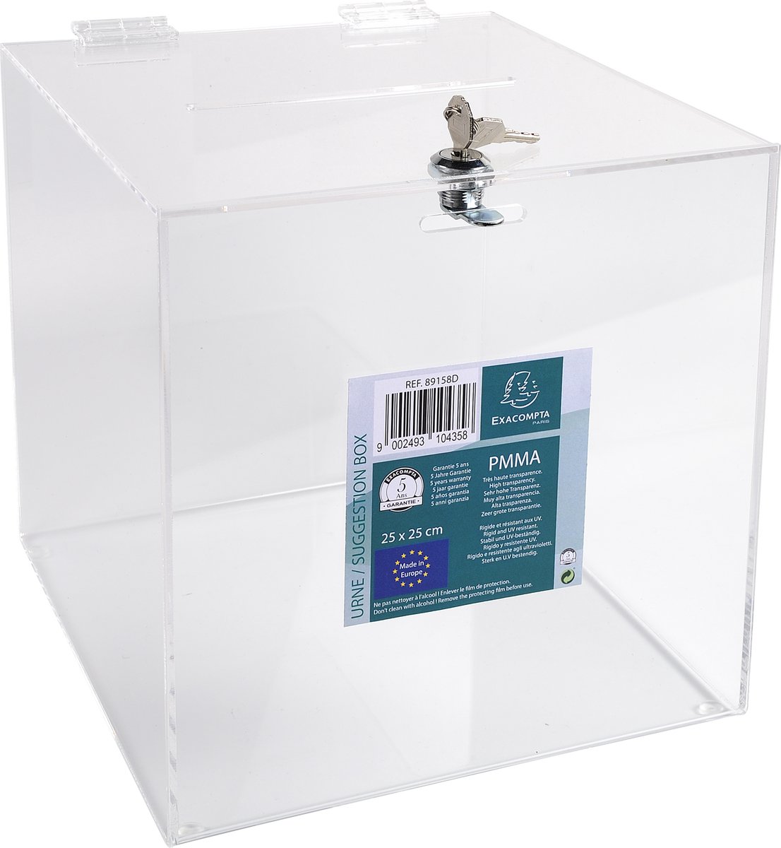 Exacompta Urne Transparent Mit abschließbarem Deckel 25 x 25 x 25 cm