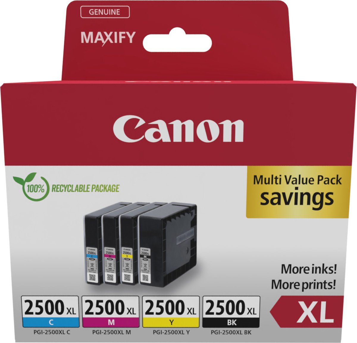 Canon 2500 Original Tintenpatrone Schwarz, Cyan, Magenta, Gelb 4er-Pack