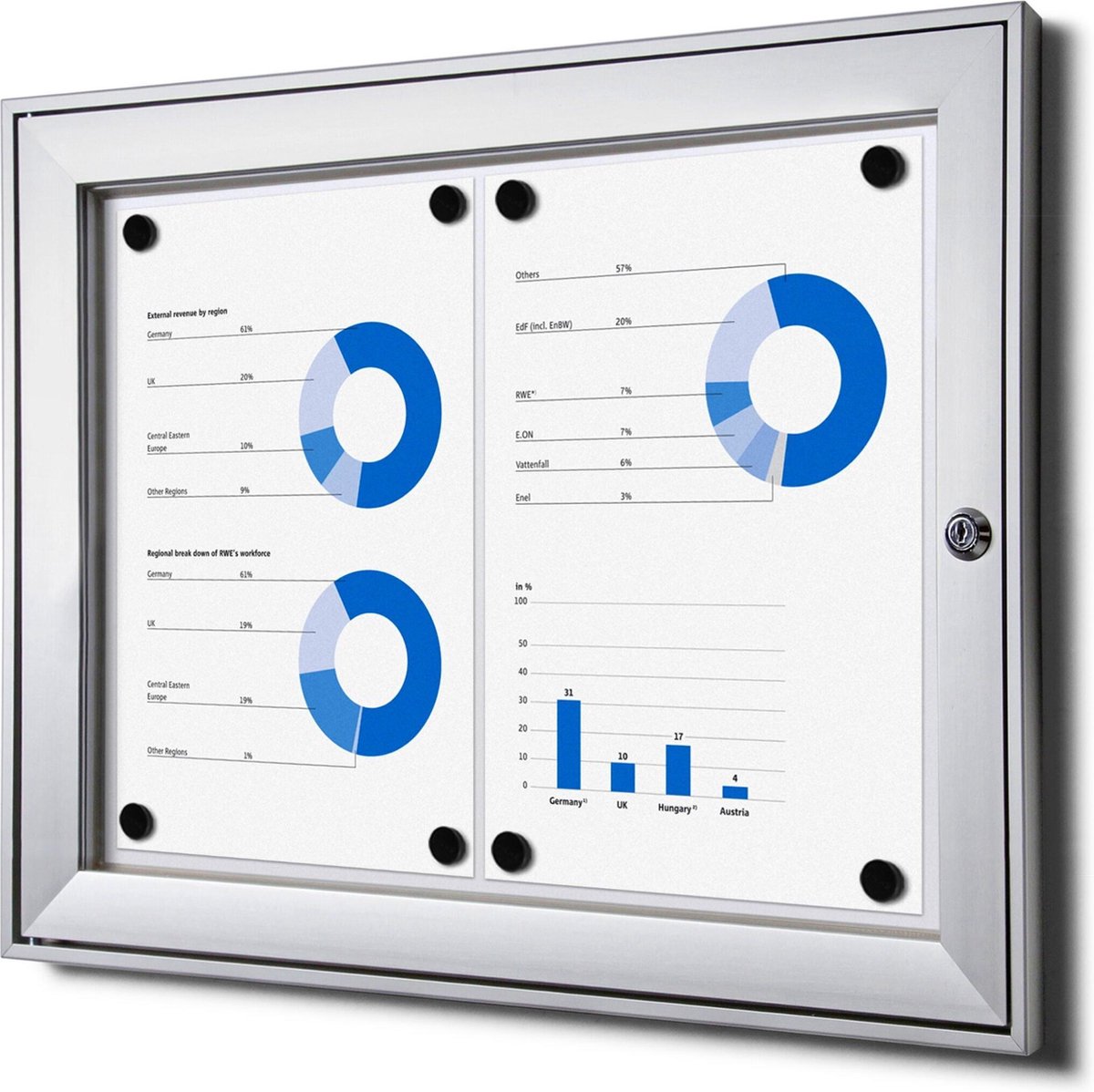 SHOWDOWN Abschließbarer Schaukasten Magnetisch 52,1 (B) x 38,8 (H) cm Silber 2 x DIN A4