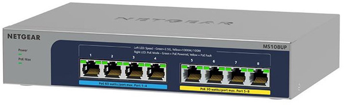 NETGEAR Switch MS108UP Unmanaged 2.5G Ethernet (100/1000/2500) Power over Ethernet (PoE)