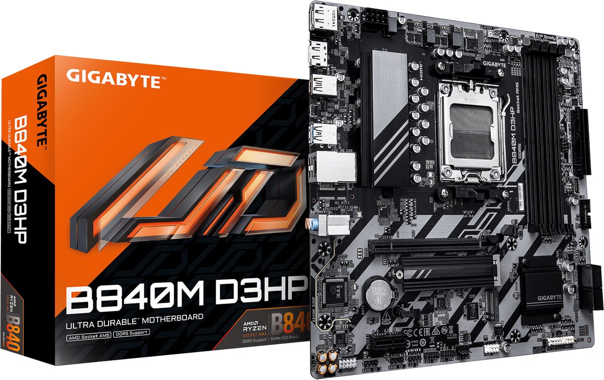 GIGABYTE B840M D3HP Bundkort - AMD B840 - AMD AM5 - DDR5 RAM - Micro-ATX