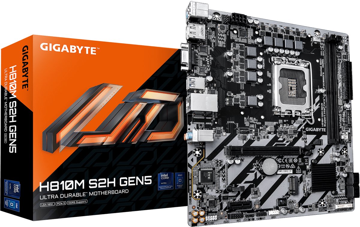 GIGABYTE H810M S2H GEN5 Bundkort - Intel H810 - Intel LGA1851 - DDR5 RAM - Micro-ATX