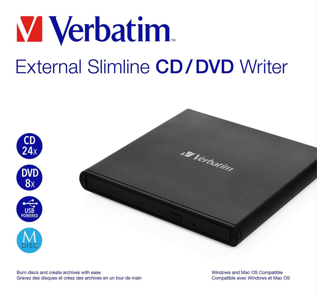 Verbatim External Slimline Mobile CD/DVD-Brenner USB 2.0 Schwarz