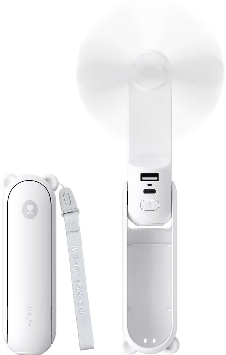 JisulifeLife8 portabel USB-fläkt med powerbank 2000mAh – vit