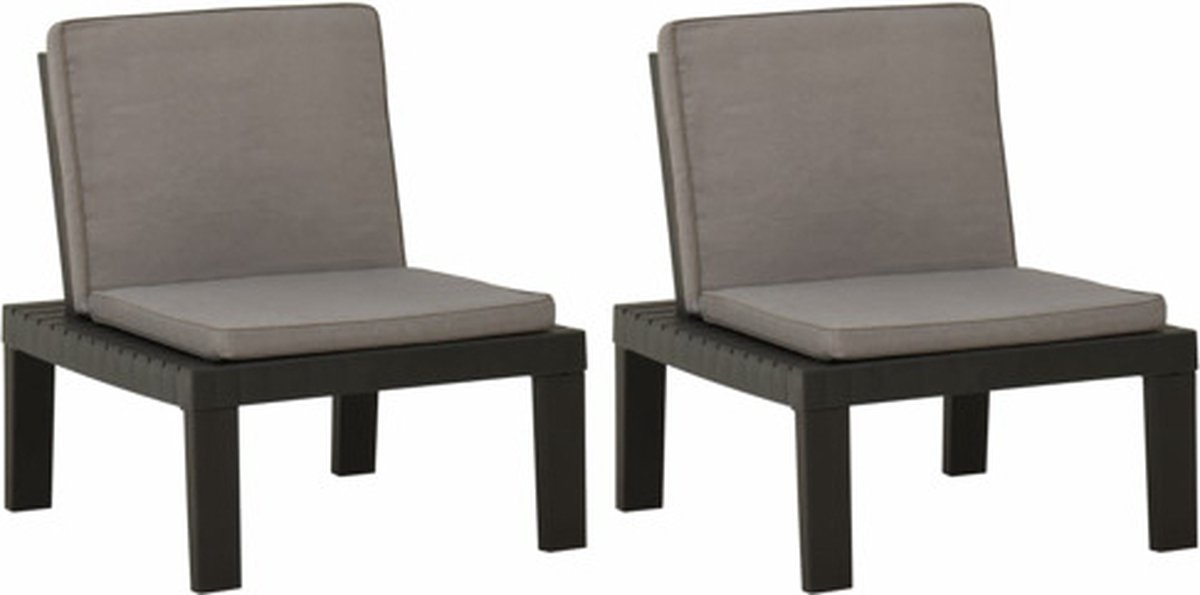 vidaXL Gartenstühle mit Auflagen 2 Stk. Kunststoff Grau