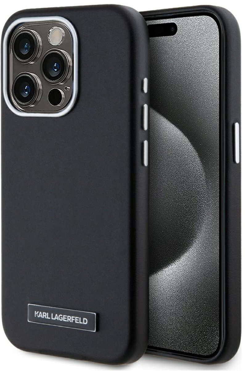 Karl Lagerfeld FW Metal Plate MagSafe iPhone 15 Pro Max Case - Black