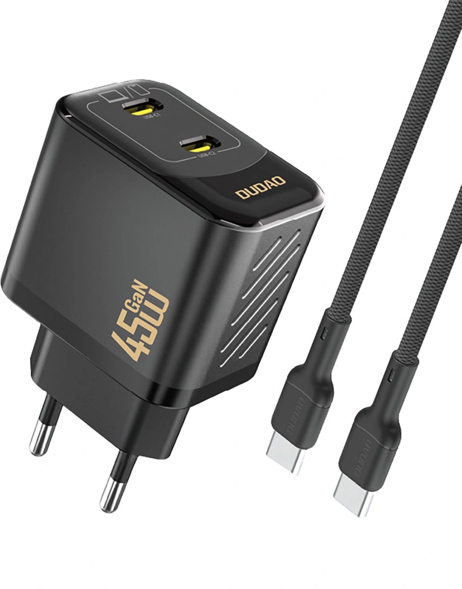 Dudao A28PCEU PD 45W GaN 2xUSB-C Wall Charger with USB-C Cable - Black