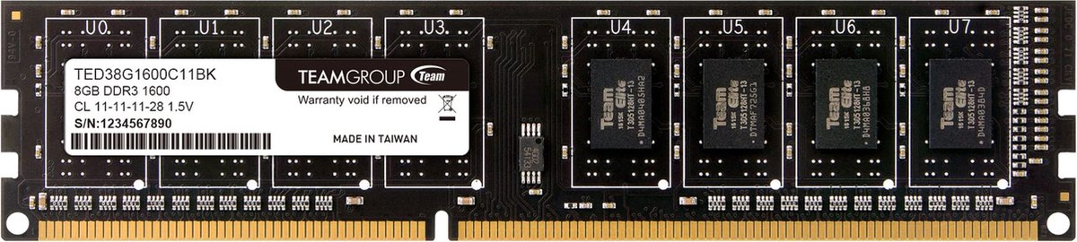 Team Group Elite DDR3-1600 - 8GB - CL11 - Single Channel (1 pcs) - Sort