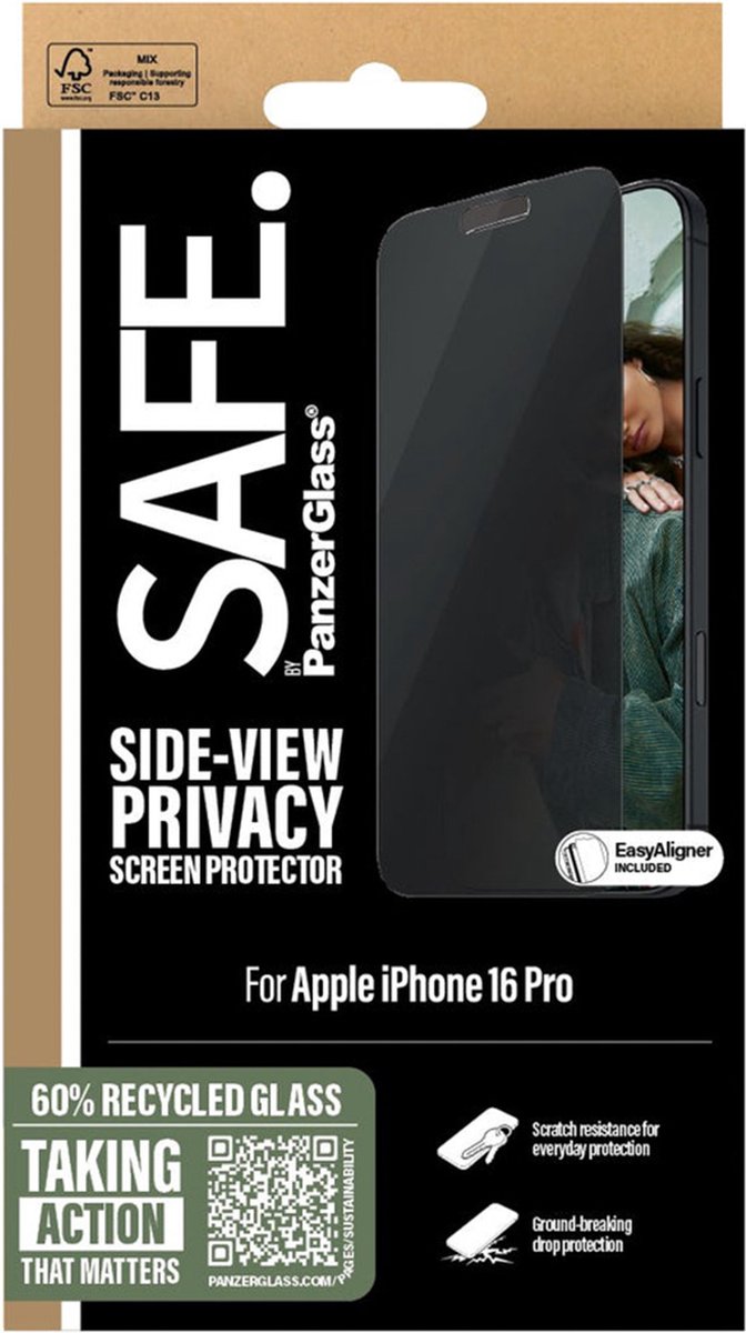 SAFE by PanzerGlass Privacy Screen Protector iPhone 16 Pro | Ultra-Wide Fit