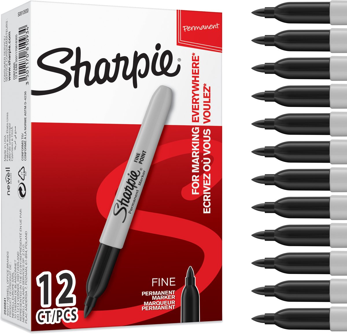 Sharpie S0810930 Permanentmarker Fein Rundspitze - 1,0 mm Schwarz 12 Stück