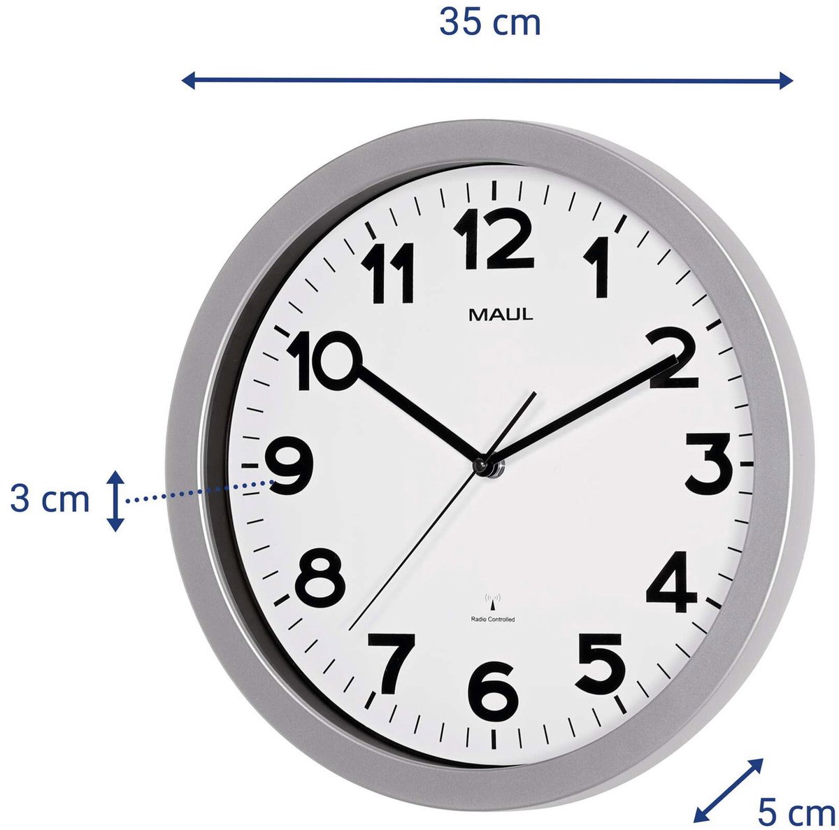 Maul Analog Funkgesteuerte Wanduhr Silber, Weiß 35 x 35 x 35 x 5 cm