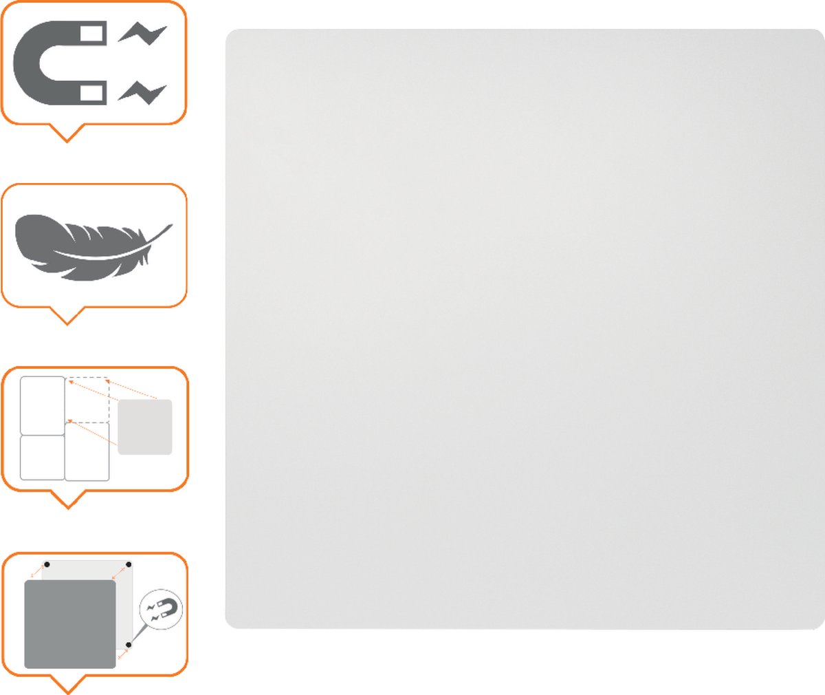 Nobo Frameless Whiteboard Wandmontiert Magnetisch Lackierter Stahl Einseitig 45 (B) x 45 (H) cm
