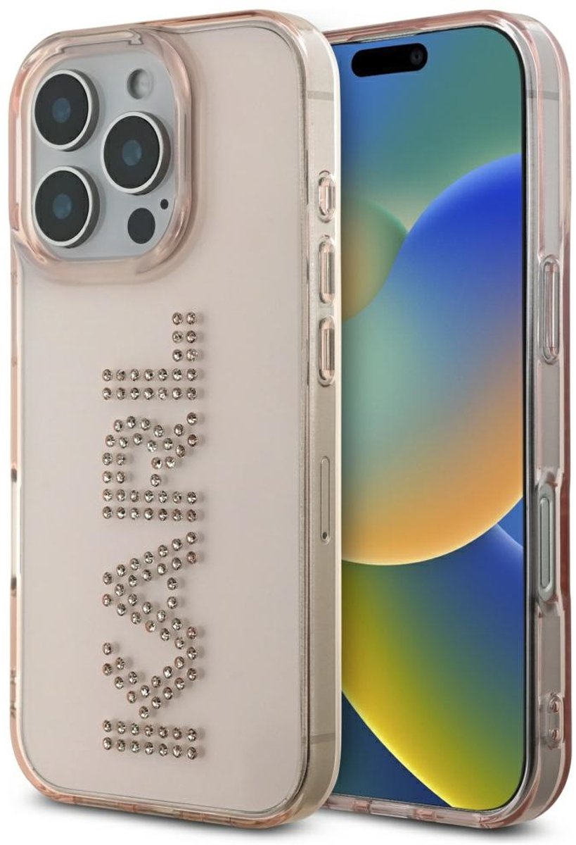 Karl Lagerfeld IML Rhinestones Logo iPhone 16 Pro Max Case - Pink