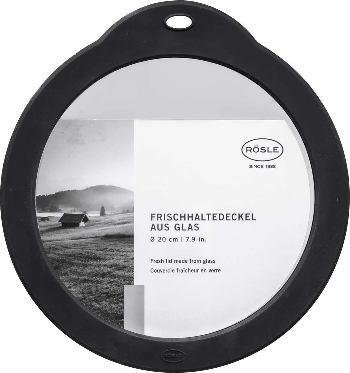Rösle Glass lid 20 cm Clear/Black Glass/Silicone