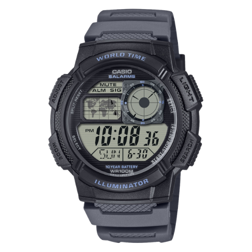 Casio AE-1000W-8AVEF World Time Digital Sportklocka för Män - Grått Resinarmband