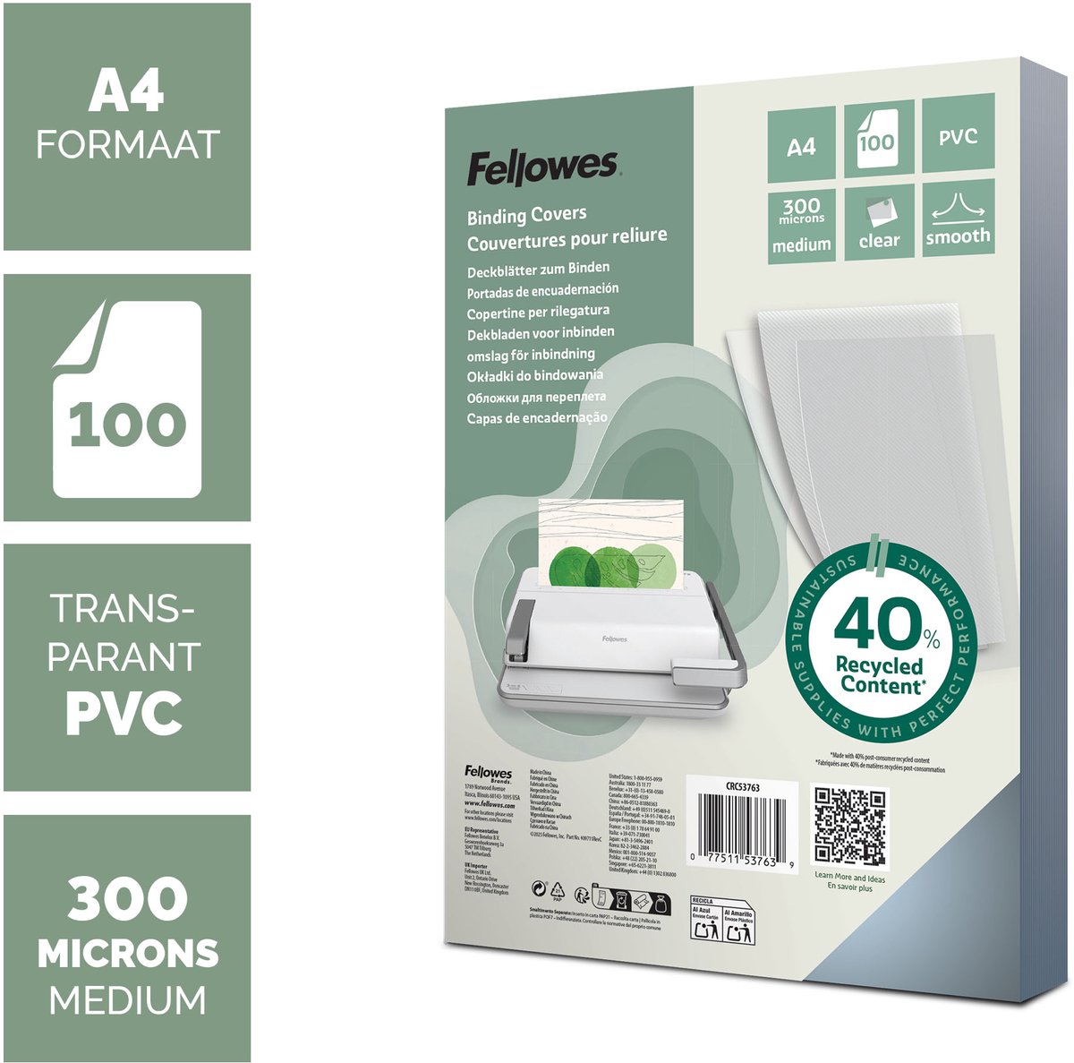 Fellowes Einbanddeckel A4 Transparent 100 Stück