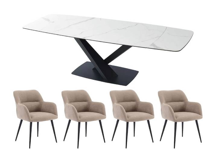 Ensemble table et chaises verre trempé blanc