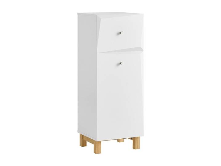 Meuble bas 1 tiroir et 1 panier à linge effet bois blanc