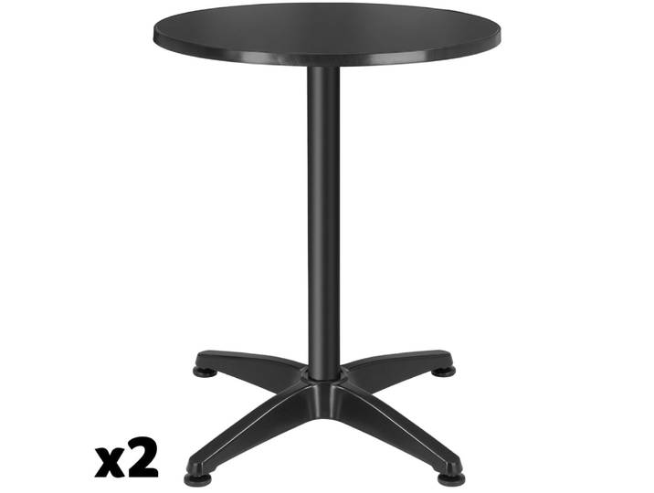 2 tables bistrot, aluminium, pliables, réglables, noir, 67x67x75/115cm