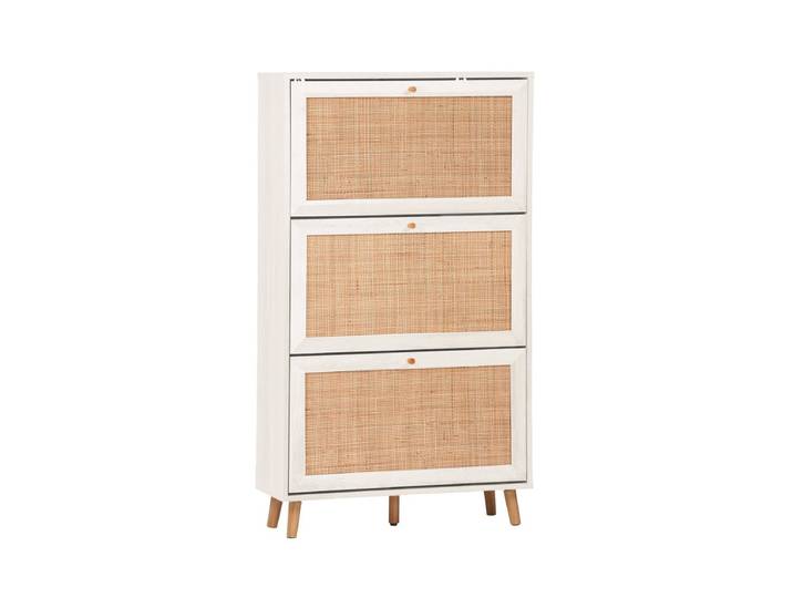 Sweeek Meuble à chaussures décor bois et cannage 3 abattants BOHÈME Blanc Cassé