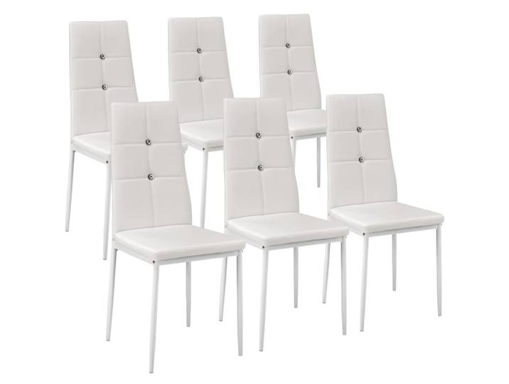 Lot de 6, chaises de salle à manger, cuir synthétique, blanc