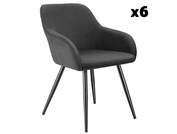 Lot de 6 chaises en velours côtelé forme ergonomique anthracite/noir