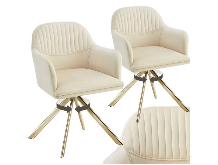 Chaise pivotante en velours Lona avec rembourrage épais - crème/or, Lot de 2