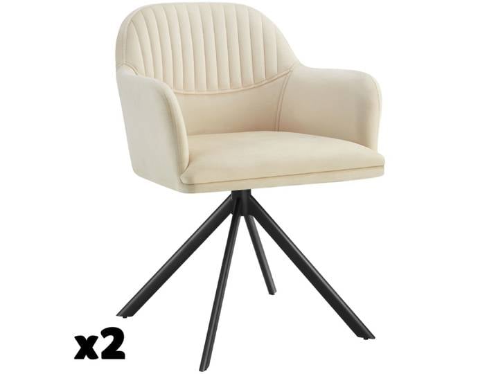 Lot 2 chaises pivotantes à 360° en velours avec rembourrage crème/noir