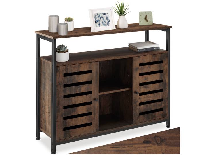 Buffet Warrington 100x37x82cm - Bois foncé industriel, rustique