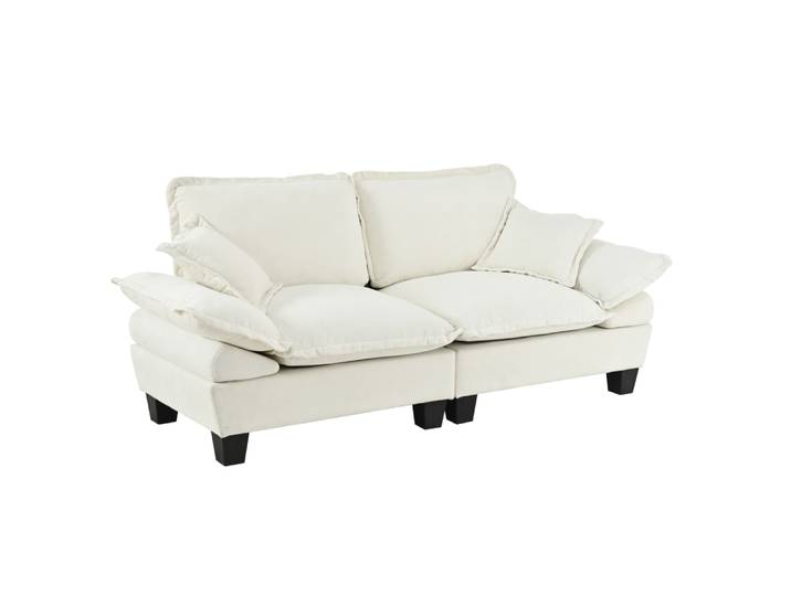 Canapé 2 places en chenille beige avec accoudoirs amovibles