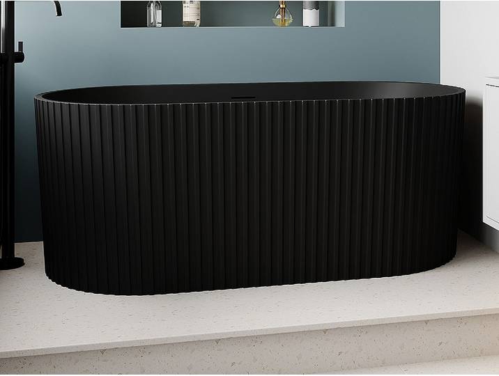 Baignoire îlot striée - 170 x 80 x 58 cm - Acrylique - Noir mat - 230 L - ALIENA