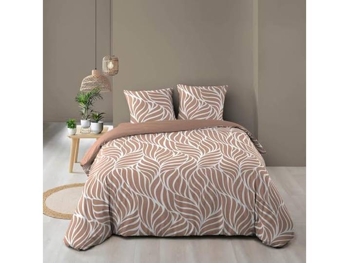 Douceur d'Intérieur\, Parure de Lit 3 Pièces (260 x 240 cm) Morgane Mocha\, 100% Coton