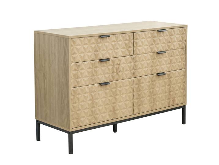 Oviala - Commode 6 tiroirs effet bois et métal noir 112 cm