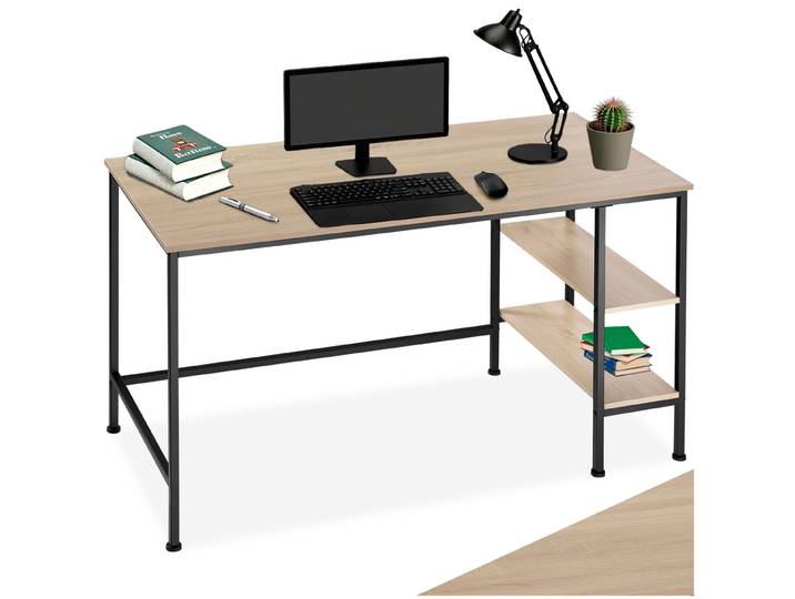 Bureau informatique DONEGAL 140x60x76,5cm - Bois clair industriel, Chêne Sonoma