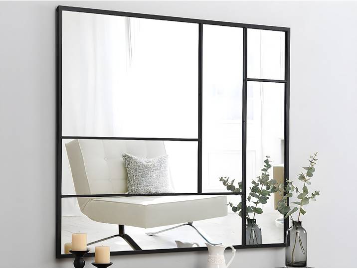 Miroir industriel déstructuré en métal - L. 150 x H. 130 cm - Noir - MALDONIA