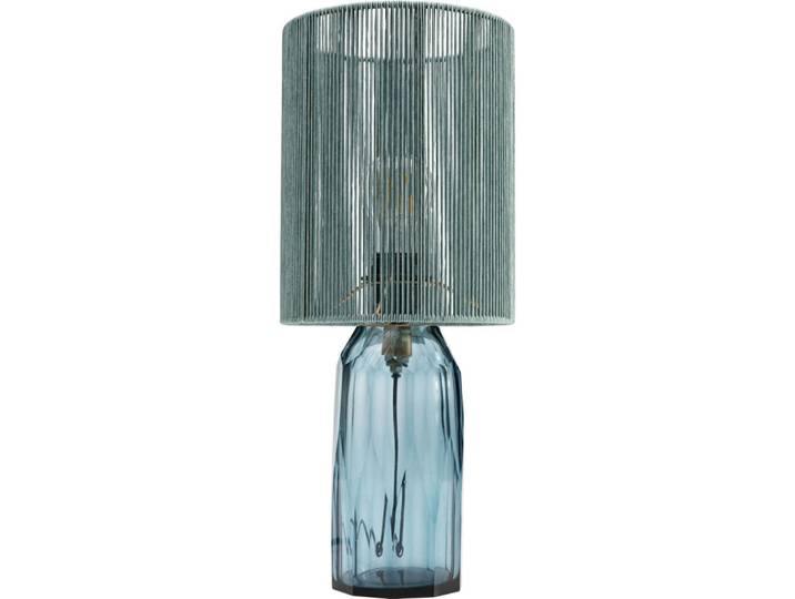Lampe en fils de viscose et verre bleu