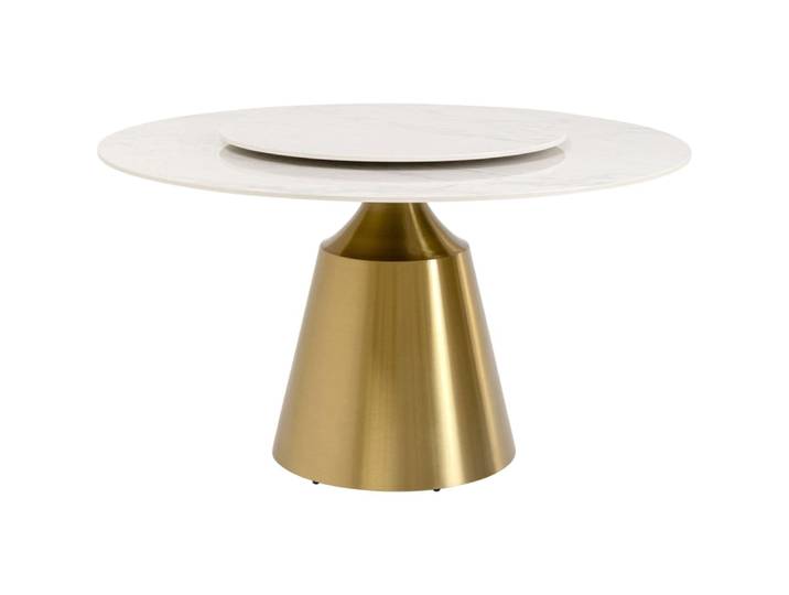 Table à manger 6 personnes ronde en marbre et acier doré d135
