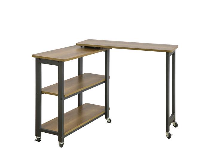 SoBuy FWT83 table d'appoint en forme de L avec 2 étagères table de canapé avec roulettes bureau d'angle table de travail design industriel