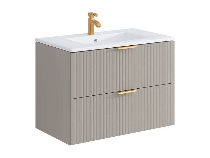 Meuble de salle de bain suspendu strié avec vasque à encastrer - Beige - 80 cm - ZEVARA