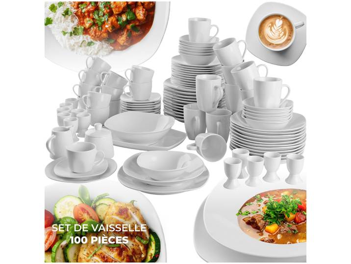 Service de 100 pièces en porcelaine SALERNO pour 12 personnes - blanc