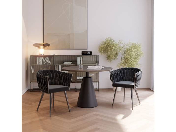 Lot de 2, chaises de salle à manger, velours, accoudoirs, noir