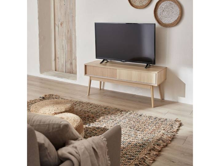 Meuble tv décor bois, 2 portes coulissantes