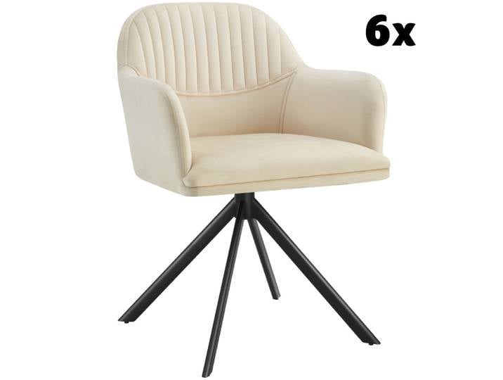 Lot 6 chaises pivotantes à 360° en velours avec rembourrage crème/noir