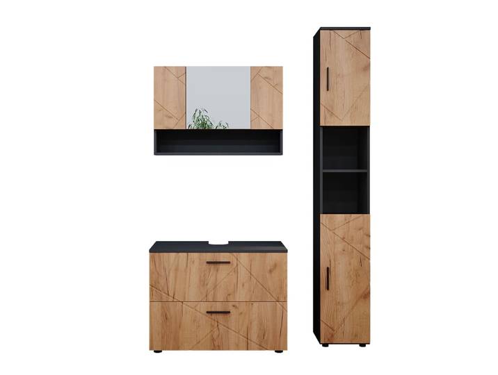 Meubles bain 3 pièces chêne doré/anthracite 80x58.6cm
