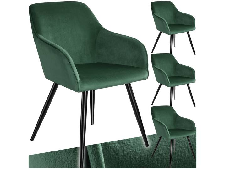 Chaise MARILYN Effet Velours Style Scandinave - vert foncé/noir, Lot de 4