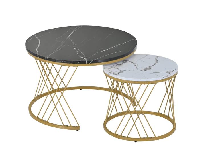 Set de tables basses gigognes noires avec motif marbre 70 x 70 x 45 cm