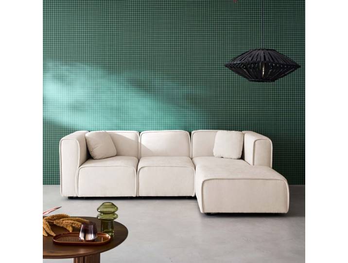 Canapé d'angle droite 3 places tissu beige