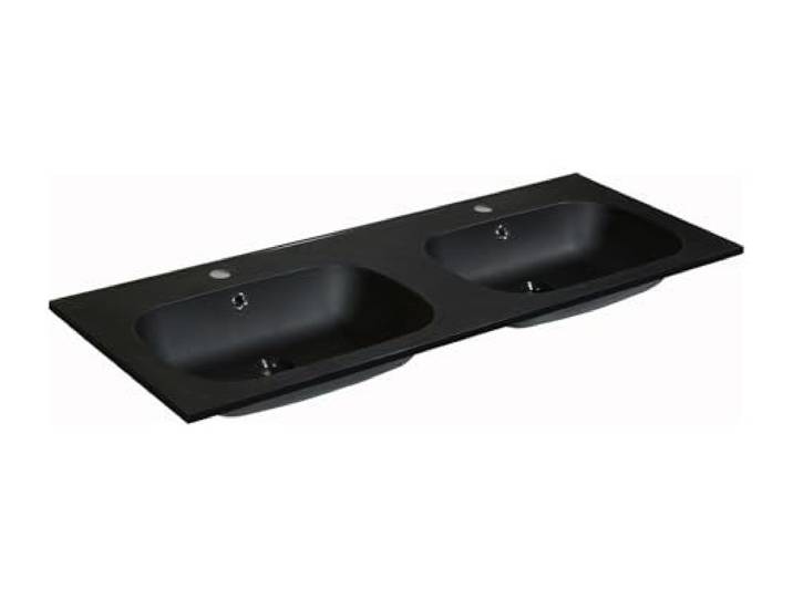 Vente-unique - Double vasque à encastrer en résine effet pierre - Noir - L120 x l46 cm - ATIWA
