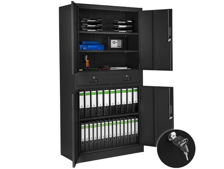 Armoire métallique de classement Cosmo avec 2 tiroirs 40 x 80 x 180 cm - noir/noir